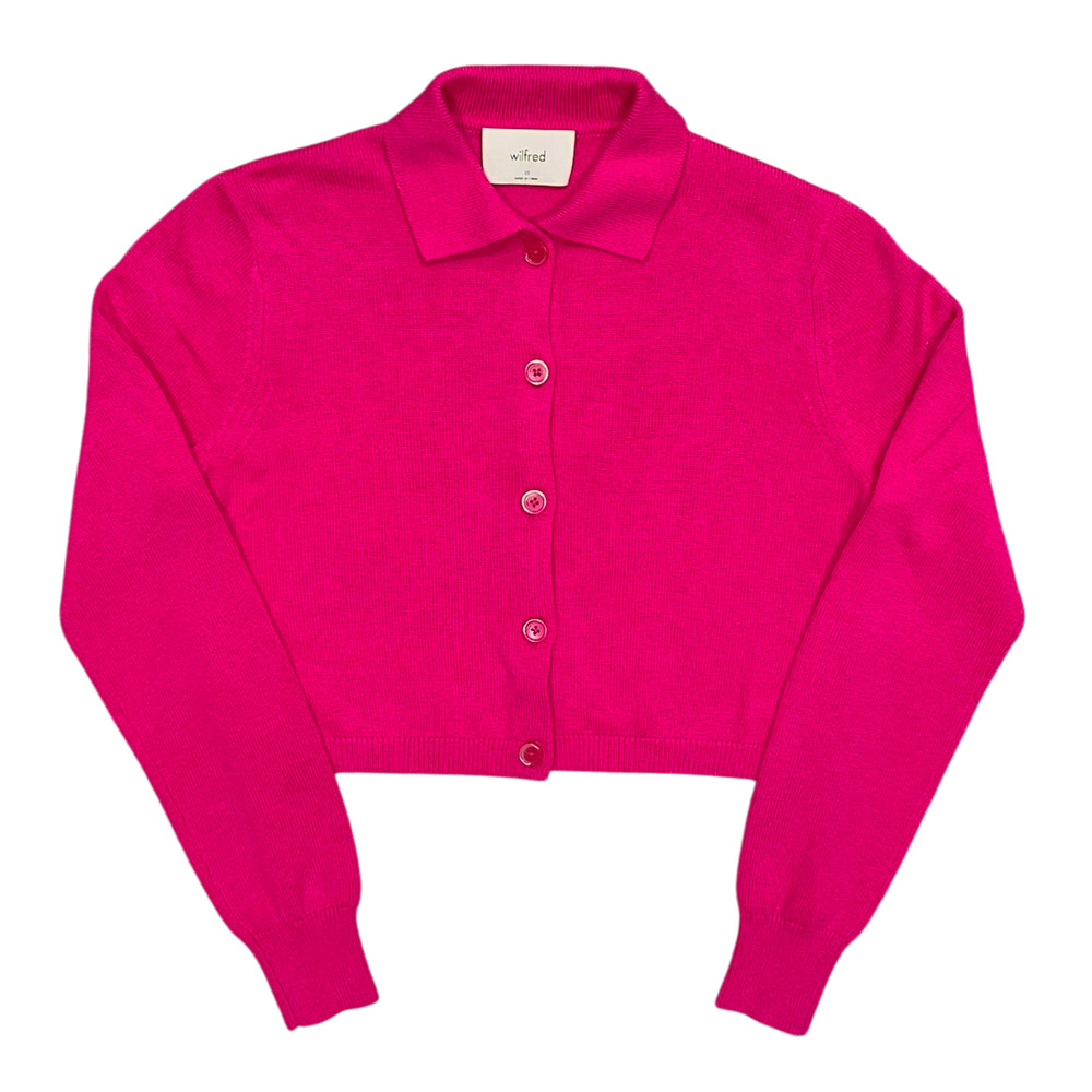 Aritzia Wilfred Cropped Hot Pink Fuchsia Cardigan Womens XS Merino Wool Sweater